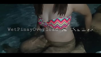 Wild outdoor pool sex – creampie in the water