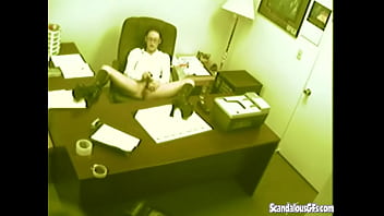 Naughty Secretary Playing With Her Wet Pussy Under The Desk At Work.